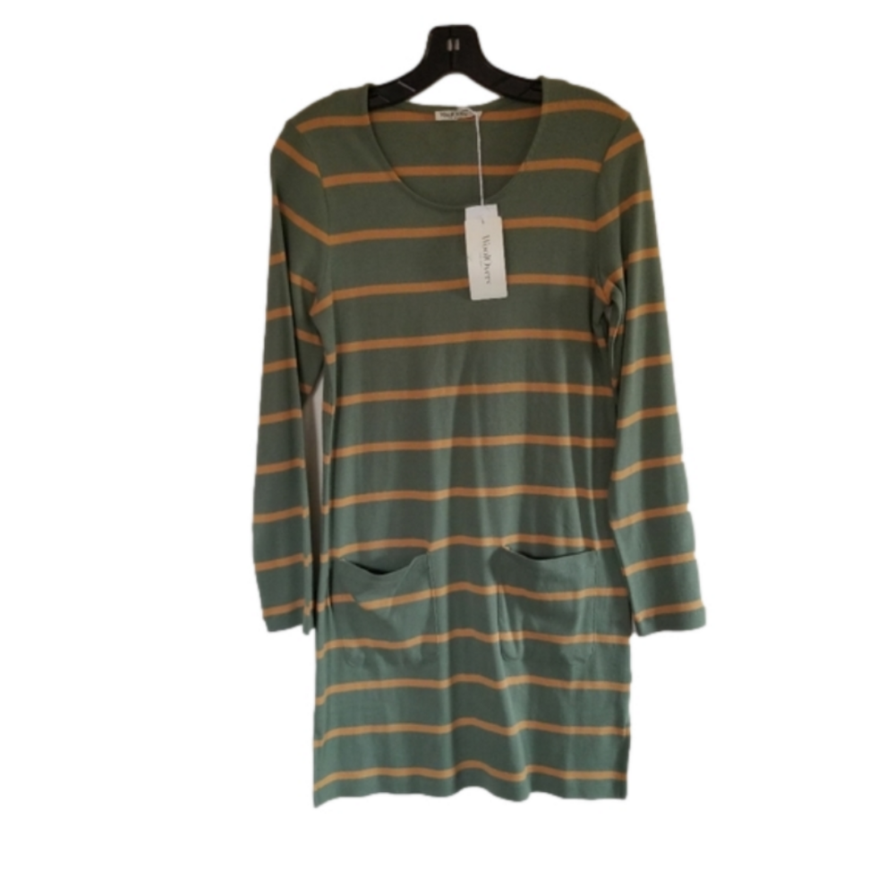 NWT Woolovers Striped Cotton A-Line Tunic Shirt Dress 2 Pockets Size XS